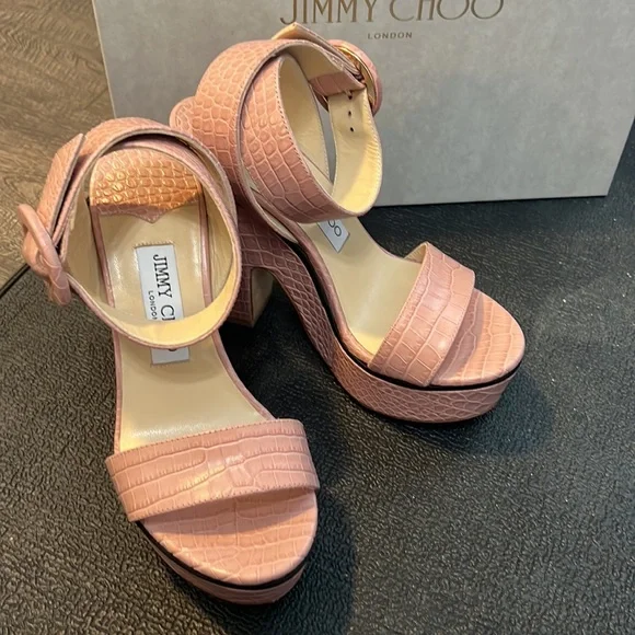Jimmy Choo Aimee 125 pink blush wedges size 36.5/ 6.5 - Picture 1 of 9